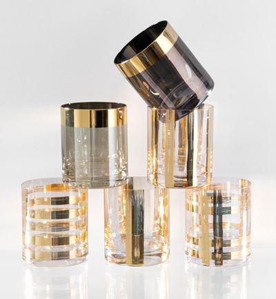 Dodici Bicchieri in Vetro Soffiato Trasparente Ivv (industria Vetraria Valdarnese) "liquid Gold"