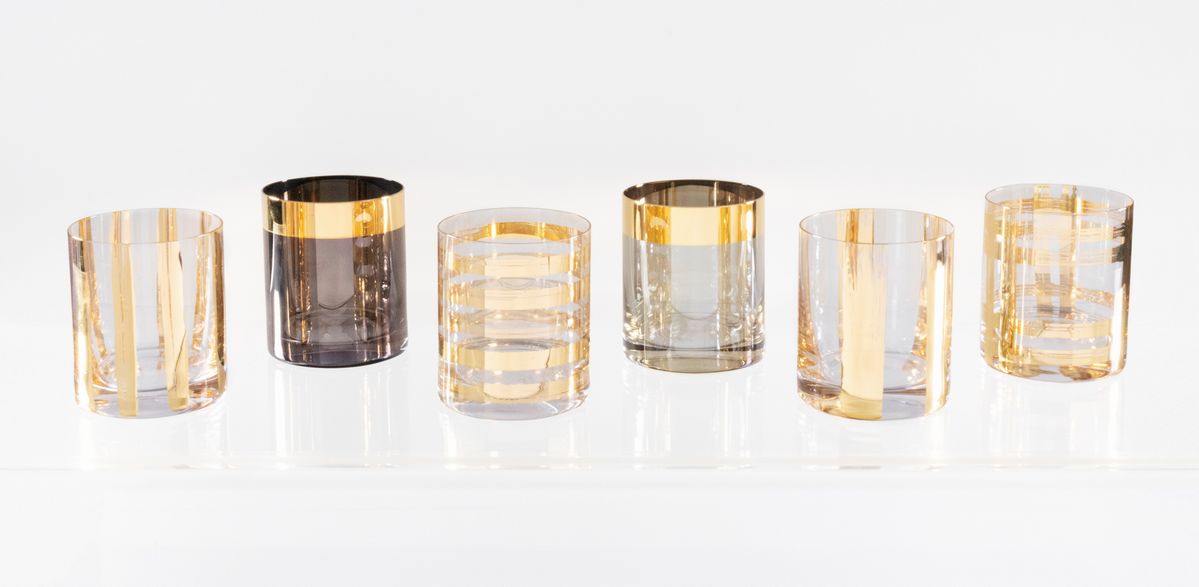 Dodici Bicchieri in Vetro Soffiato Trasparente Ivv (industria Vetraria Valdarnese) "liquid Gold"
