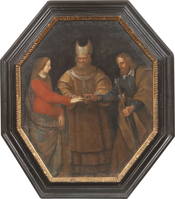 Scuola emiliana del XVII secolo - «Sposalizio della Vergine» e «Madonna col Bambino e due Santi francescani»