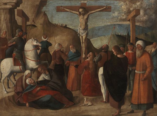 Scuola veneta inizio XVI secolo : Crocifissione  - Olio su tela - Asta Importanti Dipinti e Arredi Antichi - Casa d'aste Farsettiarte