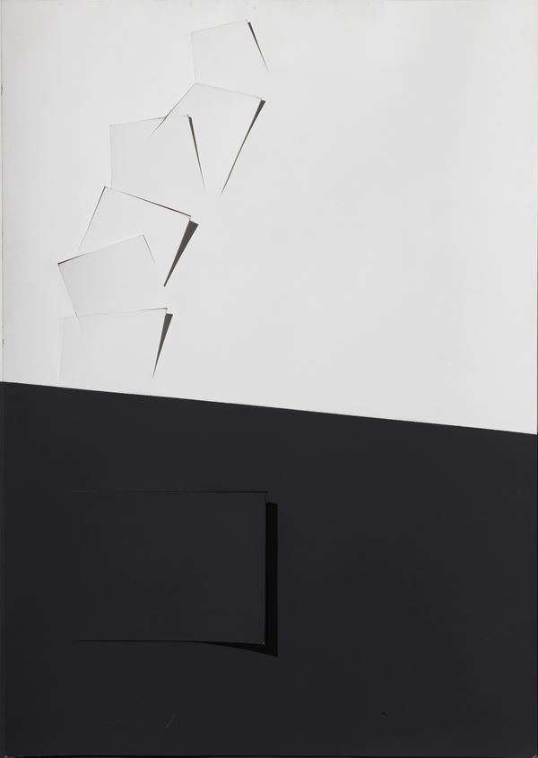 Mario Surbone : Equilibrio BN  (1968)  - Tempera su cartone applicato su pannello - Asta Dipinti, Disegni, Sculture e Grafica - Casa d'aste Farsettiarte