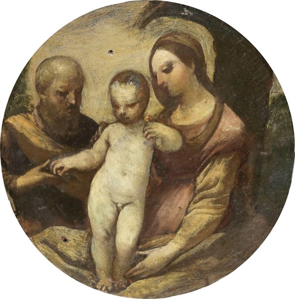 Simone Cantarini (attr. a) : Sacra Famiglia  - Olio su tavola - Auction Important Old Masters Paintings and Furnitures - Casa d'aste Farsettiarte