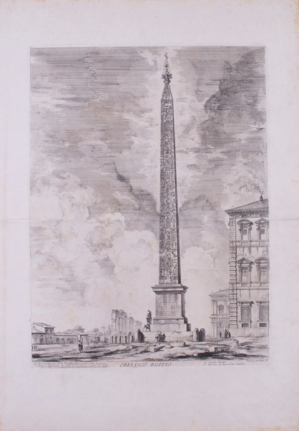 Giovan Battista Piranesi : Obelisco Egizio  - Acquaforte su carta - Auction PARADE I - OLD MASTERS PAINTINGS, DRAWINGS AND FORNITURES - Casa d'aste Farsettiarte