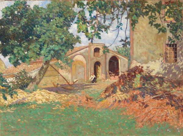 Giorgio Kienerk : Motivo toscano (Casa del Cuccheri)  (1920)  - Olio su cartone - Auction XIX and XX Century Paintings and Sculptures - Casa d'aste Farsettiarte