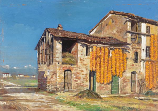 Giorgio Lucchesi. : Casolare  - Olio su tavola - Auction XIX and XX Century Paintings and Sculptures - Casa d'aste Farsettiarte