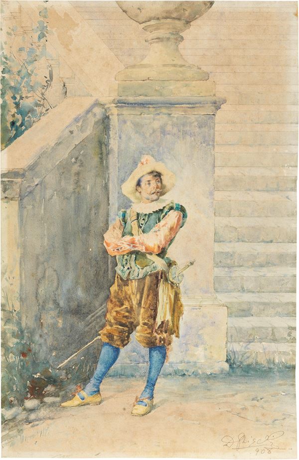 Domenico Ghiselli : Bravo  (1908)  - Acquerello su carta - Asta Dipinti e Sculture del XIX e XX secolo - Casa d'aste Farsettiarte