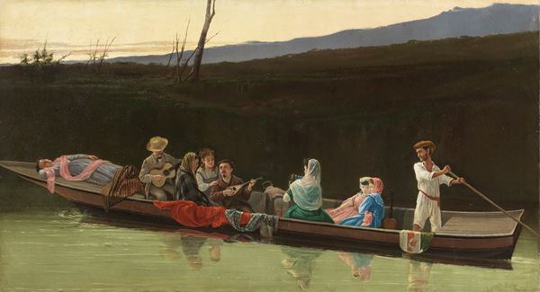 Francesco Raffaello Santoro : Serenata in barca  (1888)  - Olio su tela - Auction XIX and XX Century Paintings and Sculptures - Casa d'aste Farsettiarte