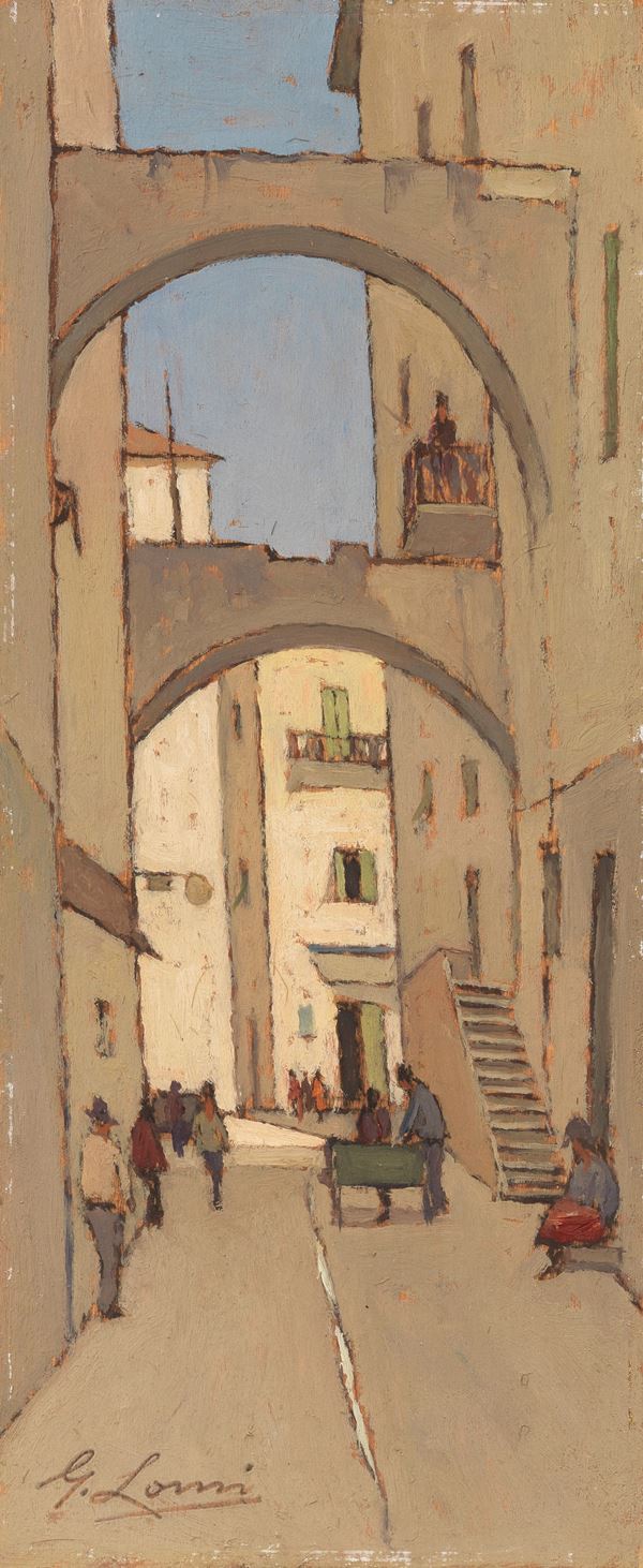 Giovanni Lomi : Vecchia Salerno  - Olio su compensato - Auction XIX and XX Century Paintings and Sculptures - Casa d'aste Farsettiarte