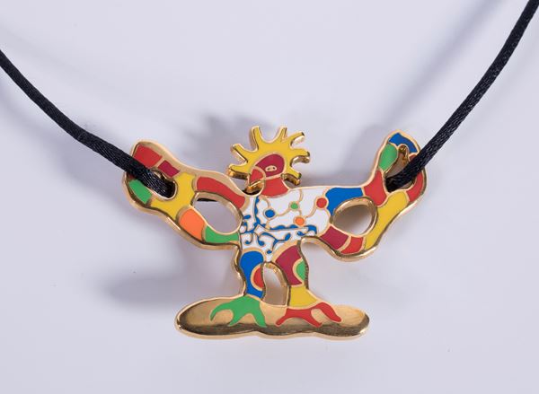 Niki de Saint Phalle : Oiseau de feu blanche  - Spilla-pendente in metallo e smalto, multiplo - Asta Dipinti, Disegni, Sculture e Grafica - Casa d'aste Farsettiarte