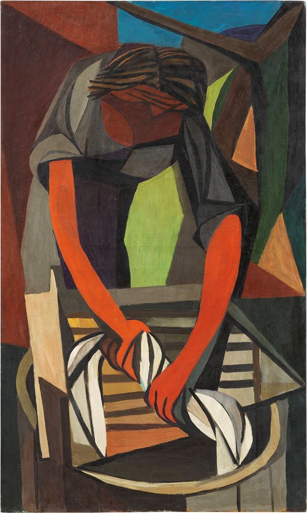 Renato Guttuso : La grande lavandaia  (1947)  - Olio su tela - Asta Arte Moderna - Casa d'aste Farsettiarte