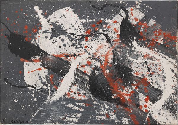 Toti Scialoja : Senza titolo  (1986)  - Olio su cartone applicato su tavola - Auction Contemporary Art - Casa d'aste Farsettiarte