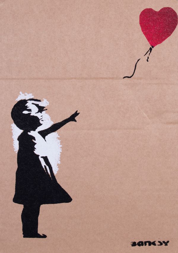 Banksy : Girl with Balloon  (2015)  - Stencil e spray su cartone - Asta Dipinti, Disegni, Sculture e Grafica - Casa d'aste Farsettiarte