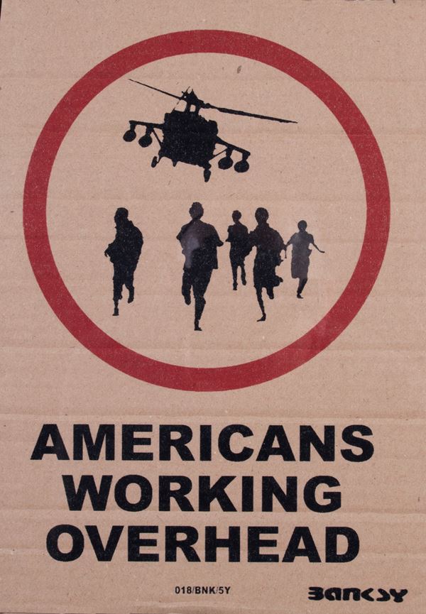 Banksy : Americans Working Overhead  (2015)  - Stencil e spray su cartone - Auction Paintings, Drawings, Sculptures and Multiples - Casa d'aste Farsettiarte