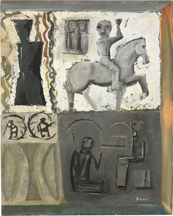 Mario Sironi : Composizione  (1939 ca.)  - Tempera e olio su tavola - Asta Arte Moderna - Casa d'aste Farsettiarte