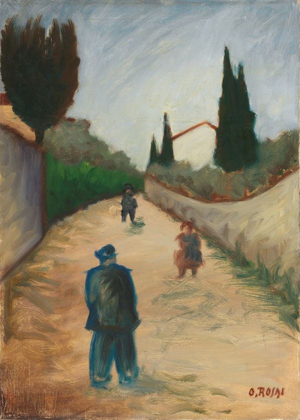 Ottone Rosai : Strada con figure  (1950)  - Olio su tela - Asta Arte Moderna - Casa d'aste Farsettiarte