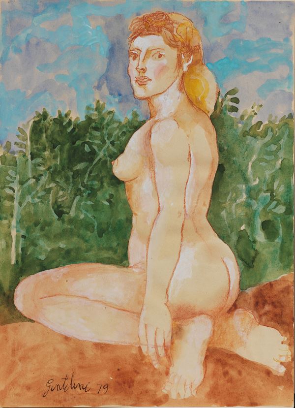 Franco Gentilini : Nudo  (1979)  - Tecnica mista su carta - Auction Paintings, Drawings, Sculptures and Multiples - Casa d'aste Farsettiarte