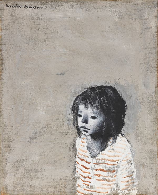 Xavier Bueno : Bambina  (1967)  - Olio e tecnica mista su tela tesa su tavola - Asta Dipinti, Disegni, Sculture e Grafica - Casa d'aste Farsettiarte