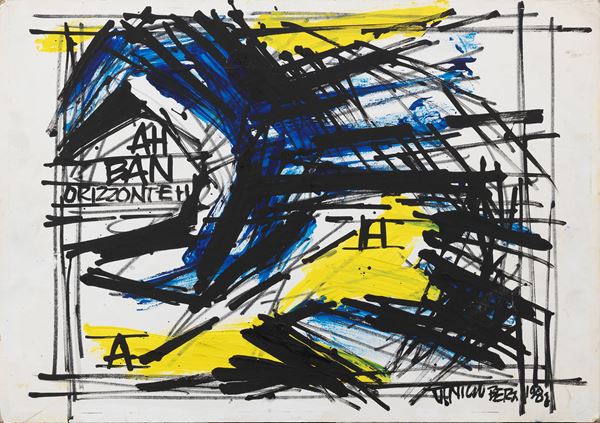 Vinicio Berti : Senza titolo  ((1987))  - Tecnica mista su cartoncino - Auction Paintings, Drawings, Sculptures and Multiples - Casa d'aste Farsettiarte