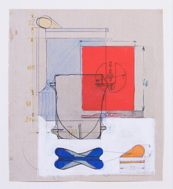 Agostino Bonalumi : Progetto  (1966)  - Tecnica mista su carta - Asta Dipinti, Disegni, Sculture e Grafica - Casa d'aste Farsettiarte