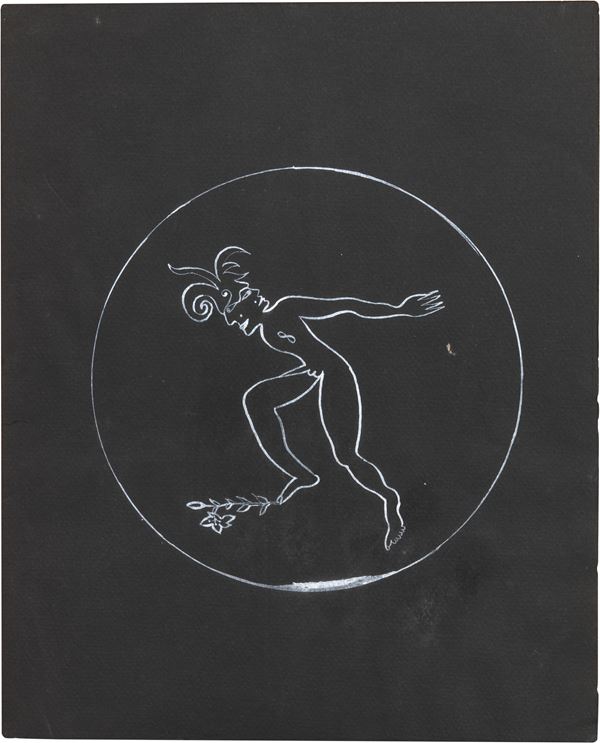 Luigi Ontani : Discobolino  (1983)  - China su carta nera - Auction Contemporary Art - Casa d'aste Farsettiarte