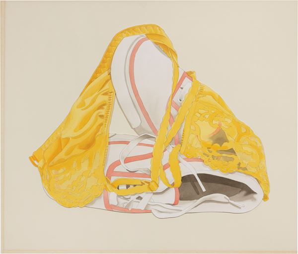 Tom Wesselmann : Study for Sneakers and Yellow Bra (Cut Out)  (1981)  - Matita e acrilico su carta cotone applicata su cartoncino - Asta Arte Contemporanea - Casa d'aste Farsettiarte