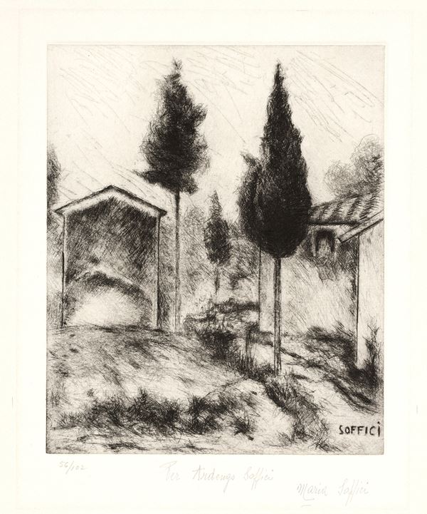 Ardengo Soffici : La casa del Berna  (1964)  - Acquaforte, es. 56/102 - Auction Parade I - Contemporary Art - Casa d'aste Farsettiarte