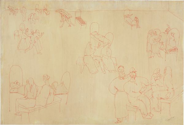 Lorenzo Viani : E io dissi: Portatelo «così e così»  (1933-34)  - Matita rossa su compensato - Asta Arte Moderna - Casa d'aste Farsettiarte