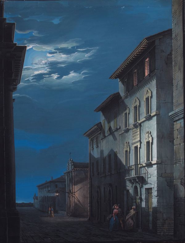 Romolo Liverani : Casa natale di Rossini  (1845)  - Tempera su tela - Auction PARADE II - XIX AND XX CENTURY PAINTINGS AND SCULPTURES - Casa d'aste Farsettiarte