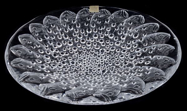 Grande bowl in cristallo trasparente e satinato Lalique "Roscoff"