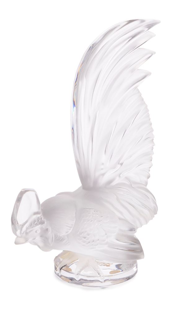 Scultura in cristallo trasparente e satinato Lalique "Gallo"