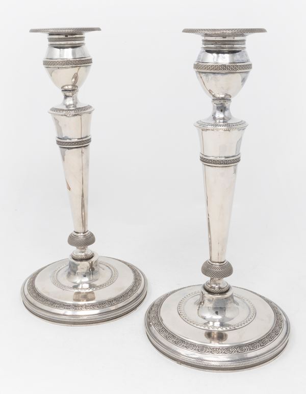 Coppia di antichi candelieri in argento Stefano Arnava 
