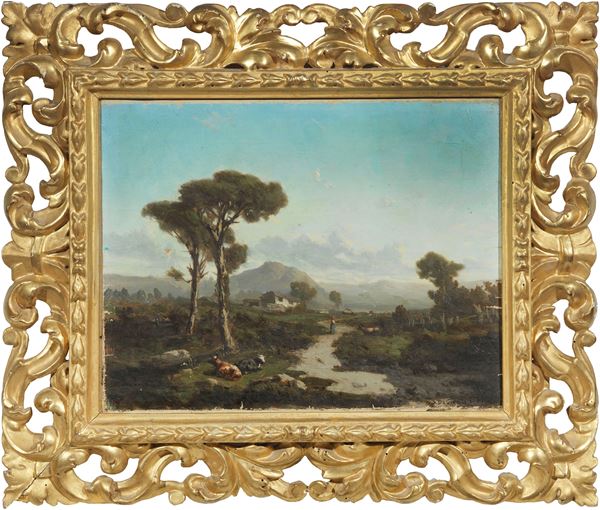 Serafino De Tivoli (attr. a) : Paesaggio con armenti  (1887)  - Olio su tela - Asta Dipinti e Sculture del XIX e XX secolo - Casa d'aste Farsettiarte