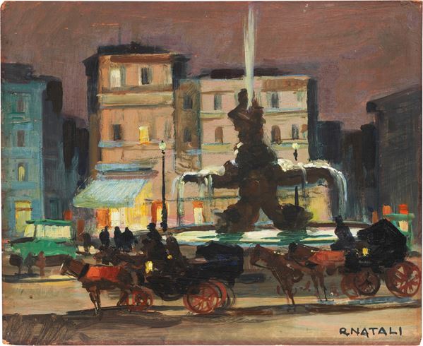 Renato Natali : Tritone, Roma  (1941)  - Olio su compensato - Asta Dipinti e Sculture del XIX e XX secolo - Casa d'aste Farsettiarte