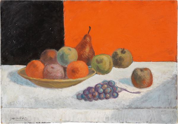 Quinto Martini : Natura morta  - Olio su cartone - Asta Dipinti e Sculture del XIX e XX secolo - Casa d'aste Farsettiarte