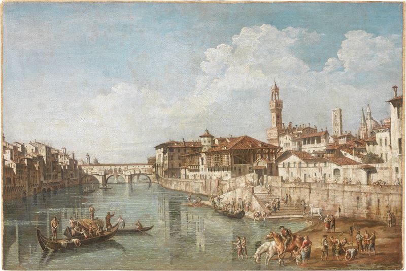 Ignoto del XIX Secolo - Veduta Dell'arno dal Ponte alle Grazie Verso il Ponte Vecchio