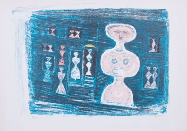 Massimo Campigli - Donna su fondo blu