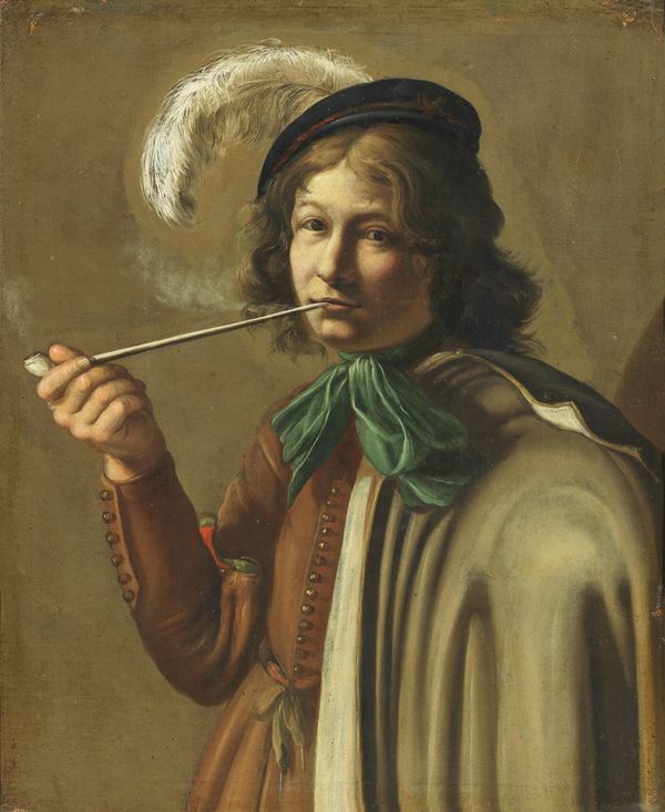 Scuola caravaggesca fine XVII secolo - Ritratto di fumatore di pipa
