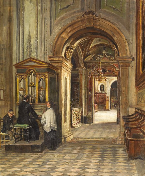 Domenico Battaglia : All'organo  - Olio su tela - Auction XIX and XX Century Paintings and Sculptures - Casa d'aste Farsettiarte