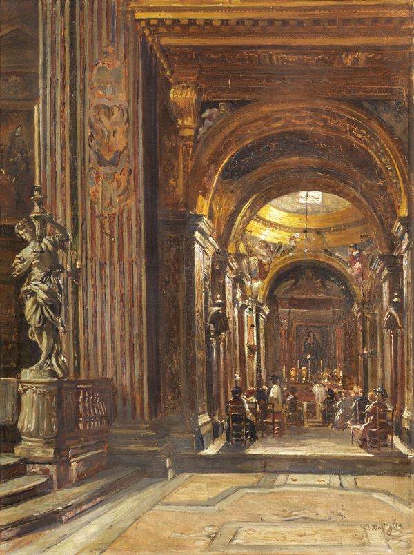 Domenico Battaglia : A messa  - Olio su tela - Auction XIX and XX Century Paintings and Sculptures - Casa d'aste Farsettiarte