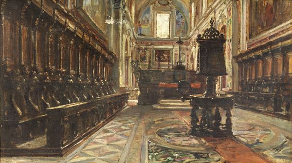 Domenico Battaglia : Interno di chiesa  - Olio su tela - Auction XIX and XX Century Paintings and Sculptures - Casa d'aste Farsettiarte