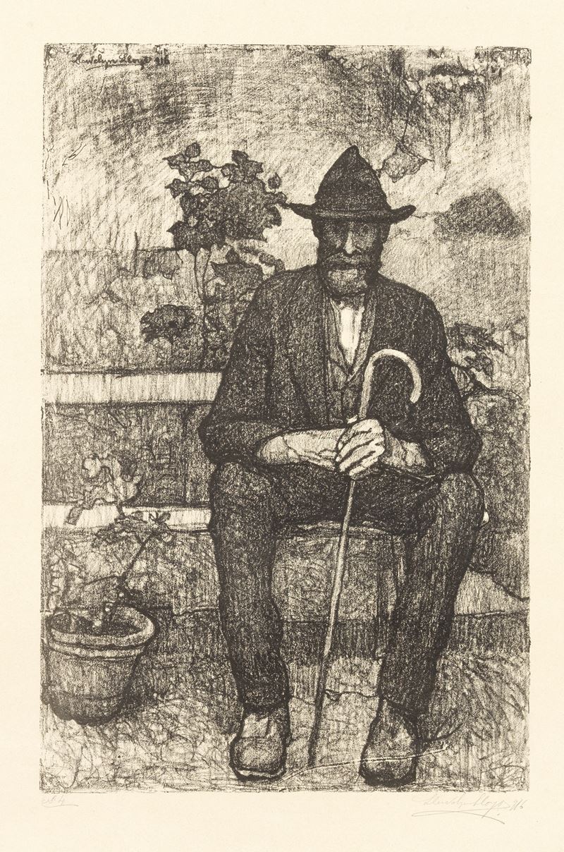 Llewelyn Lloyd - Uomo Seduto con Bastone e Cappello