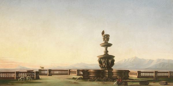 Ignoto del XIX secolo : Paesaggio con fontana e armenti  - Olio su tela - Auction XIX and XX Century Paintings and Sculptures - Casa d'aste Farsettiarte