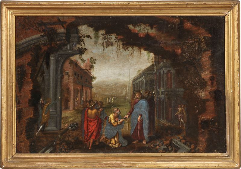 Scuola Fiamminga Fine XVI - Inizio XVII Secolo - Gesù Consegna le Chiavi a San Pietro