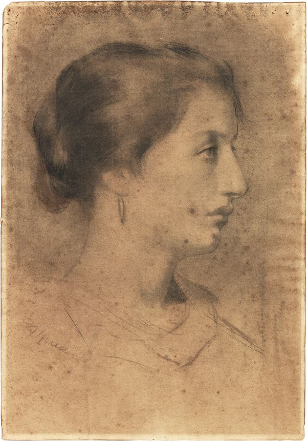 Domenico Morelli : Volto femminile  - Carboncino su carta - Auction XIX and XX Century Paintings and Sculptures - Casa d'aste Farsettiarte
