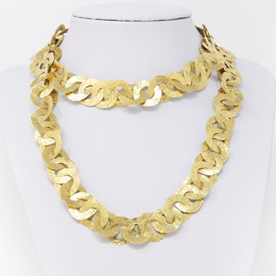 Favilli, Lunga Collana in Oro Giallo Martellato