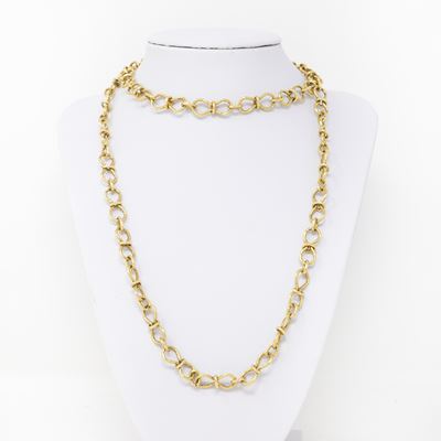 Favilli, Lunga Collana in Oro Giallo Martellato