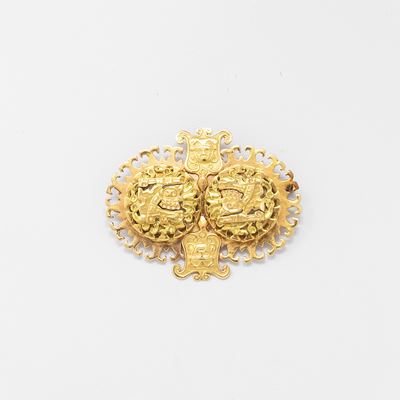 Spilla in Stile Azteco in Oro Giallo Lucido e Satinato