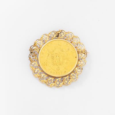 Spilla Circolare con Moneta in Oro Giallo