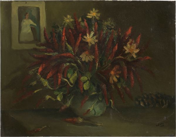 Alberto Ziveri - Vaso con fiori e peperoncini
