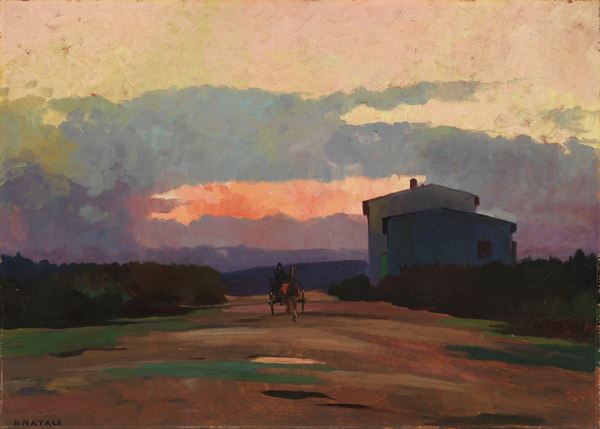 Renato Natali : Tramonto  - Olio su compensato - Auction XIX and XX Century Paintings and Sculptures - Casa d'aste Farsettiarte